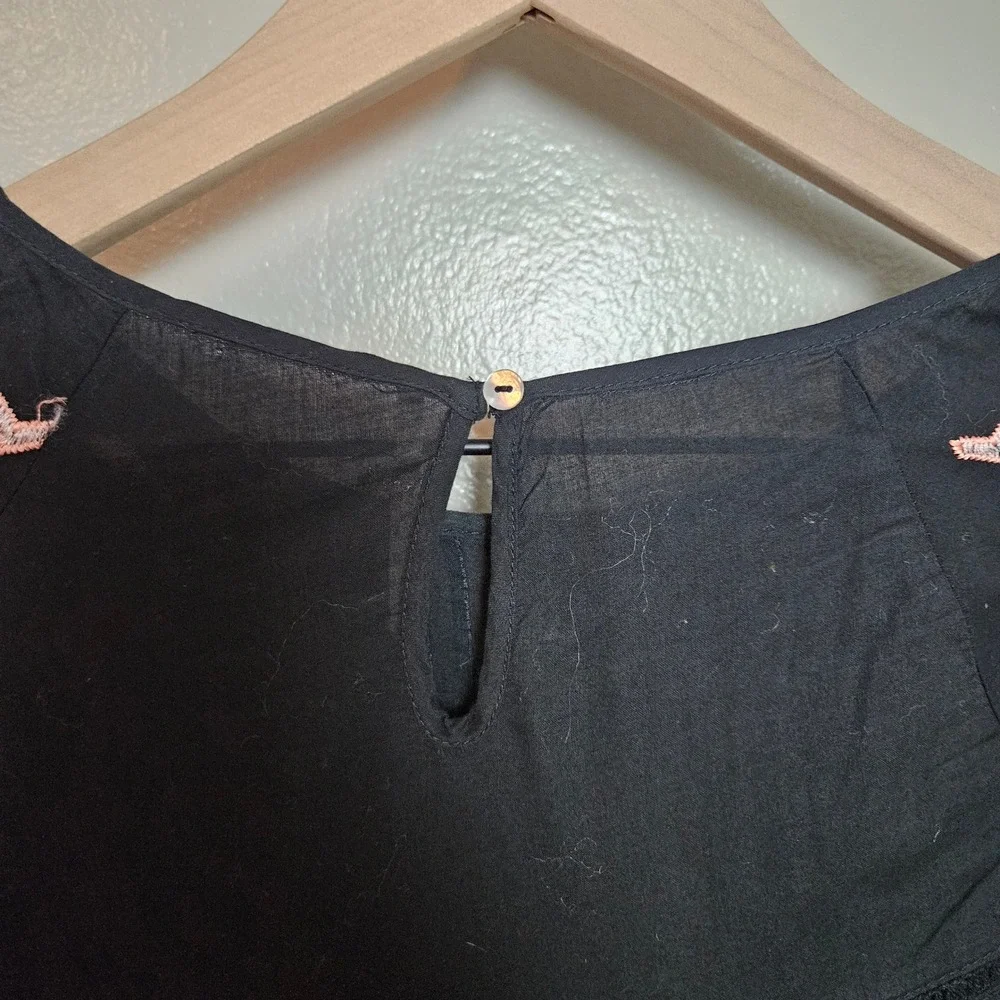 Free‎ People Pavlo Embroidered Babydoll Mini Dress Tunic Sz S Black Ruffle